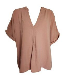 Shein Curve Top Womens Plus Size 3XL Solid All Pink Short Sleeve V Neck